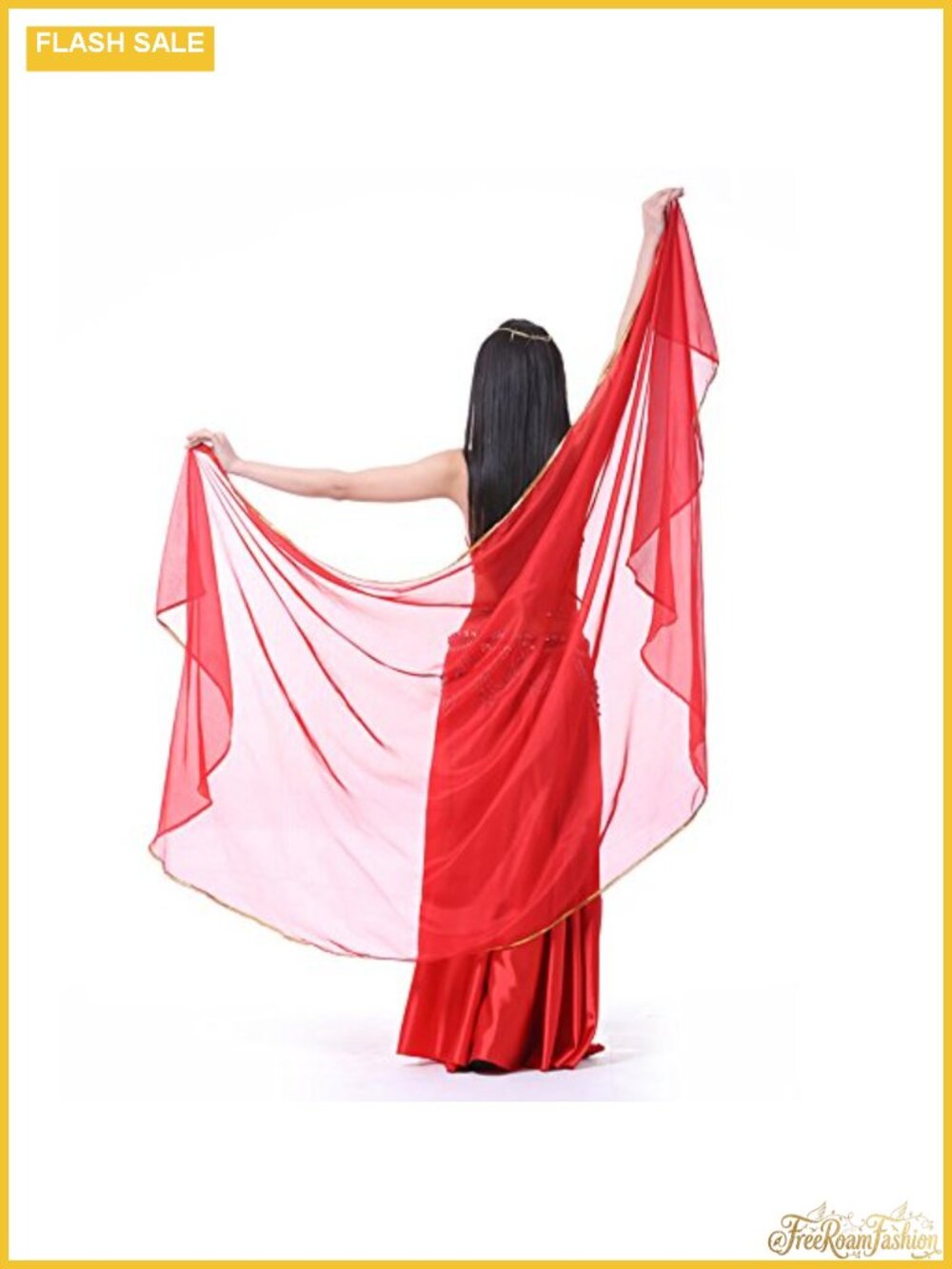 Semicircle Chiffon Belly Dance Hip Scarf Sequin Trim Gold Beads Shawl